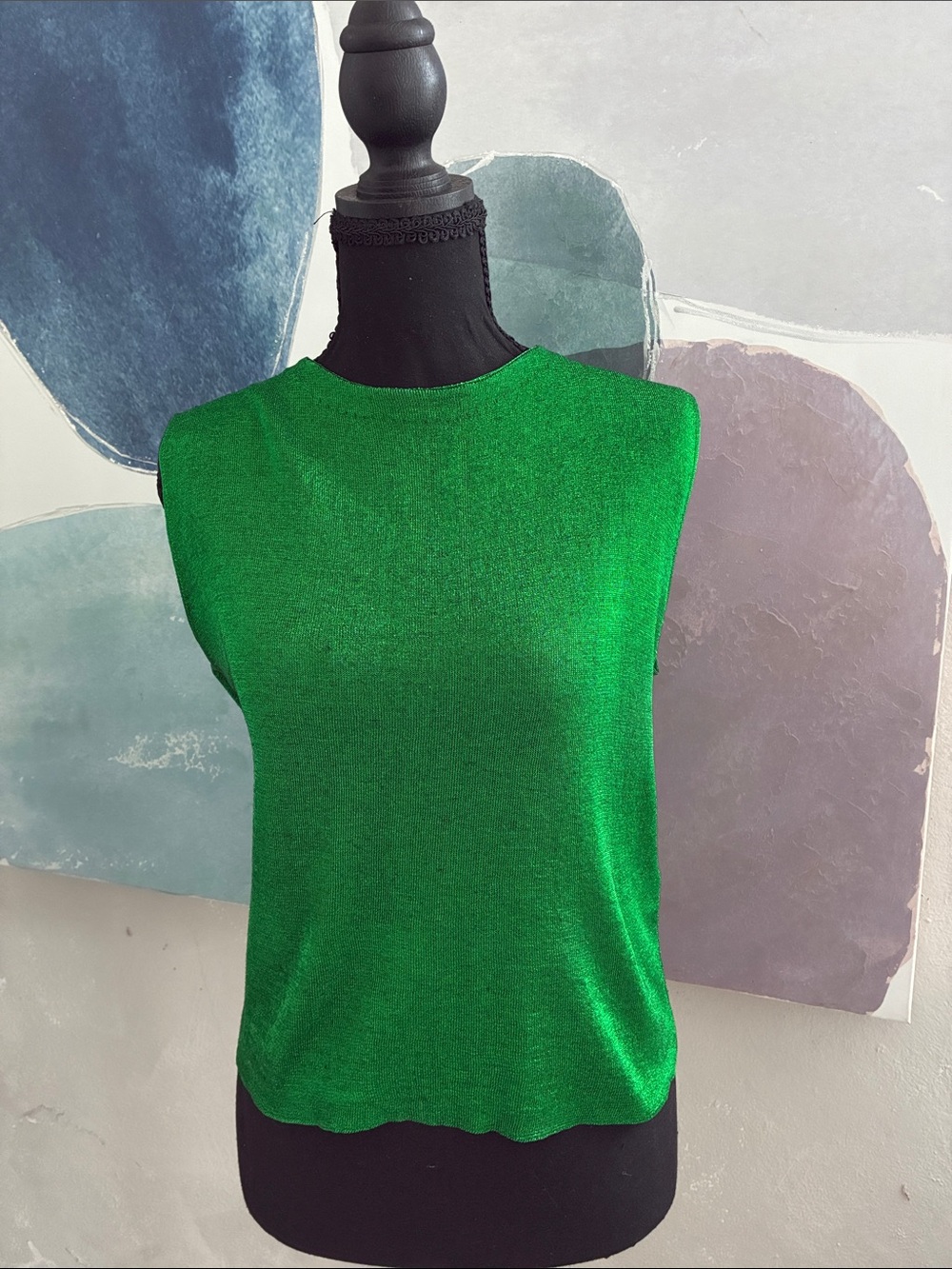 Zara Emerald Green Sleeveless Shimmer Top